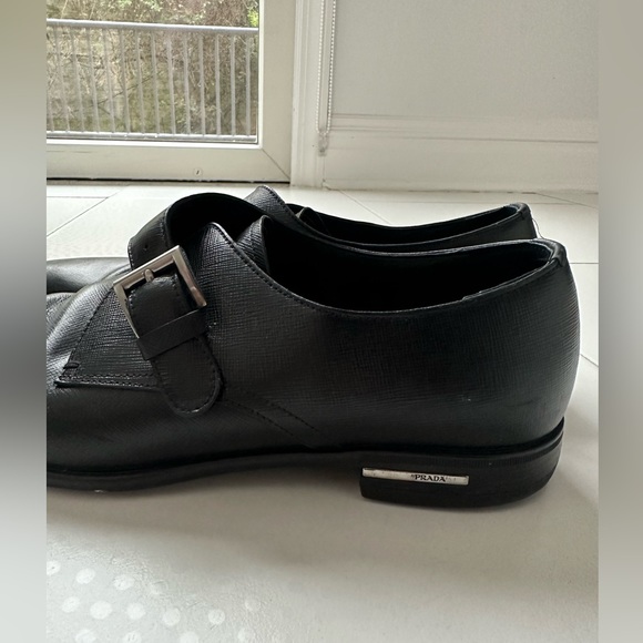Prada Men's Black Saffiano Leather Monk Strap Loafers - Picture 9 of 14